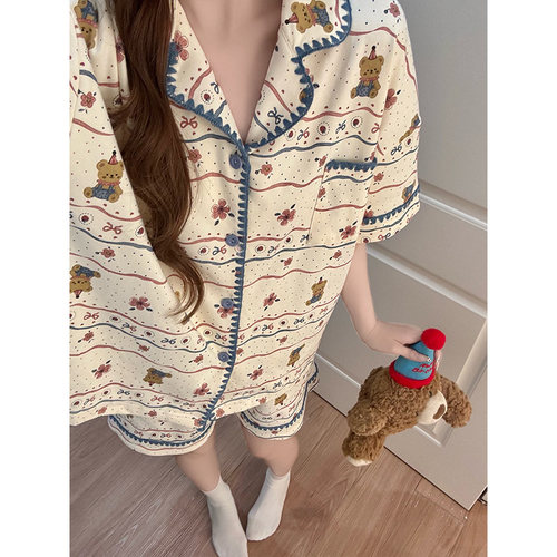 晚眠2026年新款带胸垫睡衣女款夏季短袖短裤夏天家居服两件套装