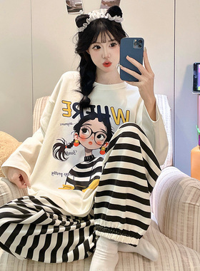 晚眠带胸垫睡衣女款春秋长袖套头卡通2025年新款秋冬季家居服套装