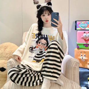 晚眠带胸垫睡衣女款春秋长袖套头卡通2025年新款秋冬季家居服套装