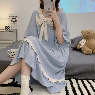 公主风大码 薄款 夏天2026年新睡衣可外穿 纯棉短袖 带胸垫睡裙女夏款