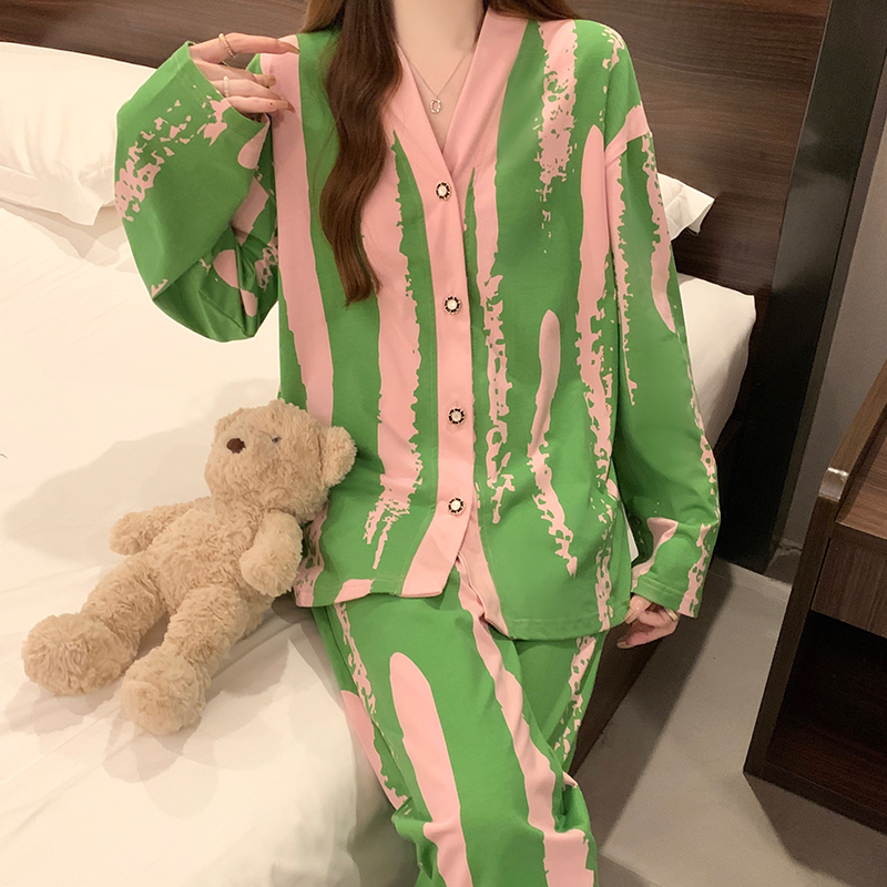 带胸垫睡衣女秋冬款春季长袖纯棉一体高级感家居服大码2024年新款