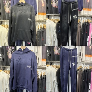 美式潮牌RRR123新款重磅扎染做旧连帽卫衣套装男女情侣水洗卫裤