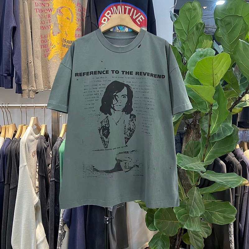 美式复古人物印花短袖T恤男女