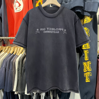 美式骷髅字母印花短袖T恤