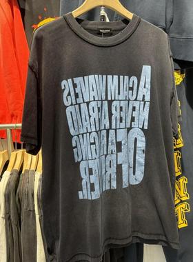 档口实拍 FARFROMWHAT美式做旧水洗字母印花圆领落肩短袖T恤男女