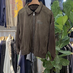 ERD忧郁的富二代复古老钱风翻领夹克外套男女潮牌做旧拉链夹克潮