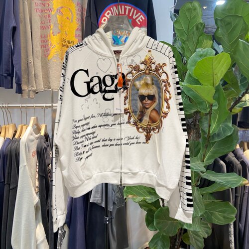 LadyGaga烫钻连帽开衫卫衣