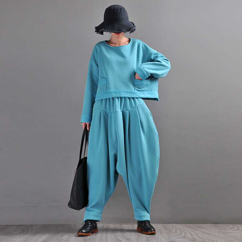 易见秋冬新款文艺复古宽松休闲加绒卫衣灯笼裤套头上衣两件套装,女装/女士精品,时尚套装,淘宝优惠券,粉丝福利购,淘宝优惠卷