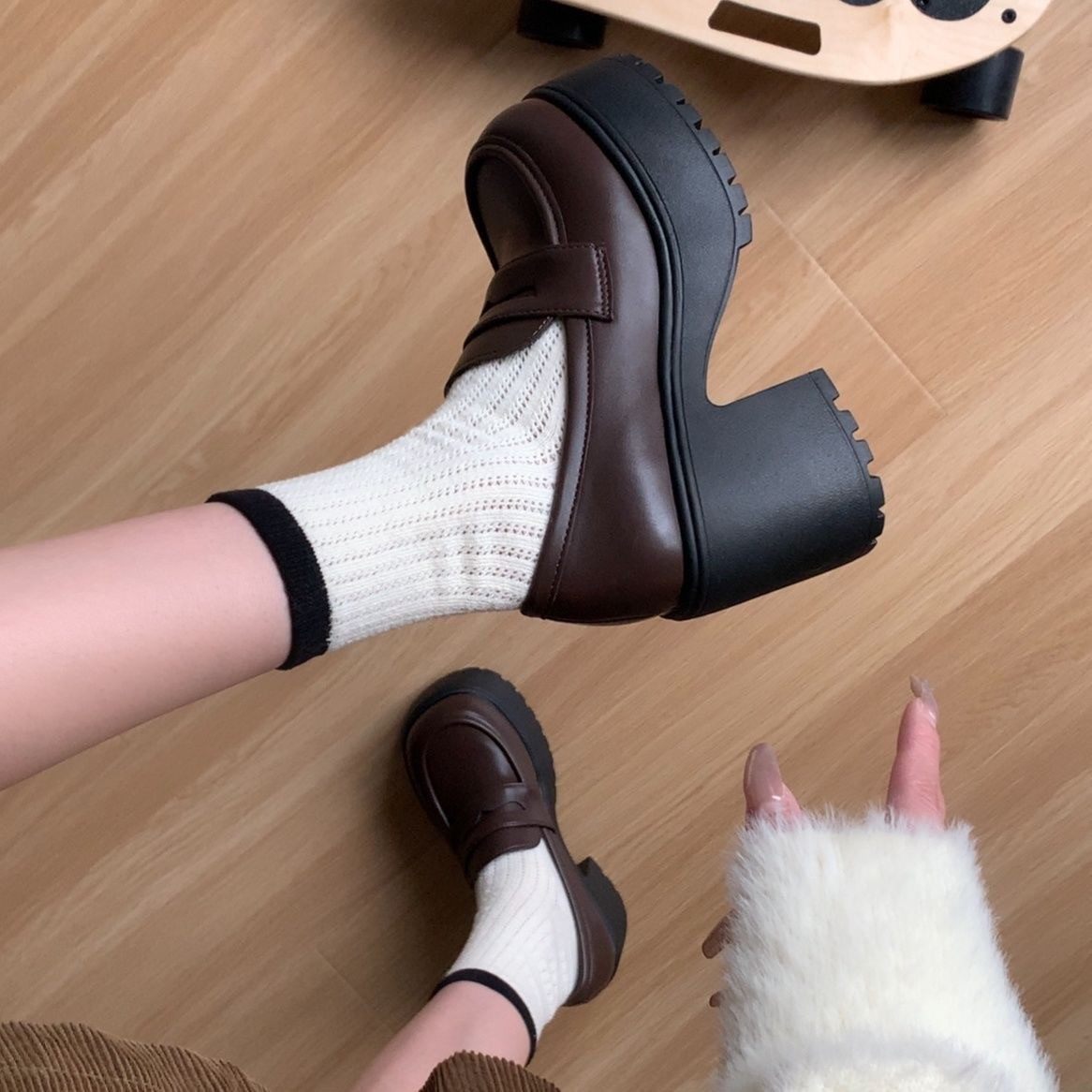 高跟小皮鞋女2025春季新款法式复古JK单鞋厚底粗跟乐福鞋,女鞋,乐福鞋（豆豆鞋）,淘宝优惠券,粉丝福利购,淘宝优惠卷