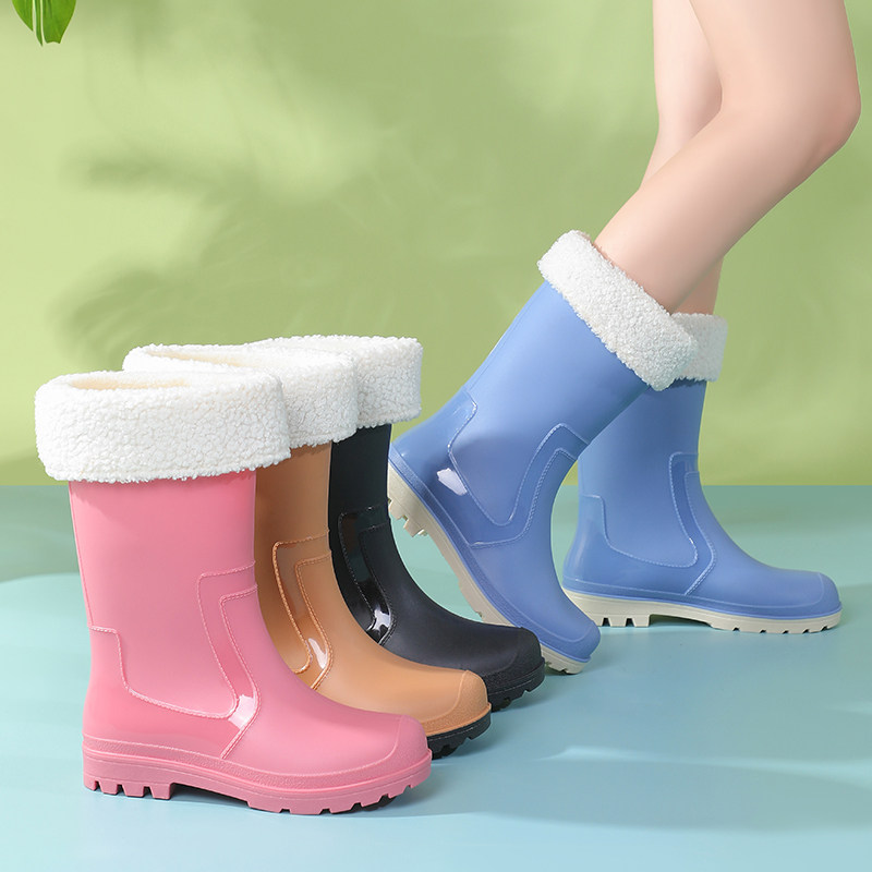 中筒女款雨鞋时尚外穿胶鞋洗车户外雨靴防水防滑耐磨可拆加绒水鞋