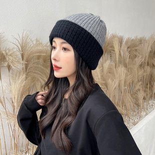 秋冬新款 简约毛线帽产妇帽JC 字母标双面堆堆帽保暖护耳针织帽时尚