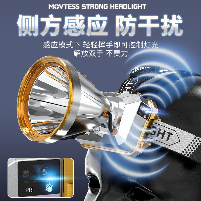 强光感应光杯室外头灯照明夜钓灯新款跨境灯头头灯户外戴跑步输出
