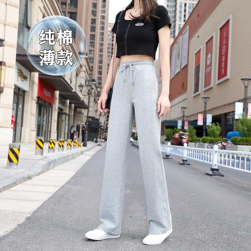 夏季薄款纯棉阔腿裤女高腰