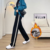 黑色秋冬季 180直筒阔腿运动裤 加绒条纹超长裤 子女高个子175加长款