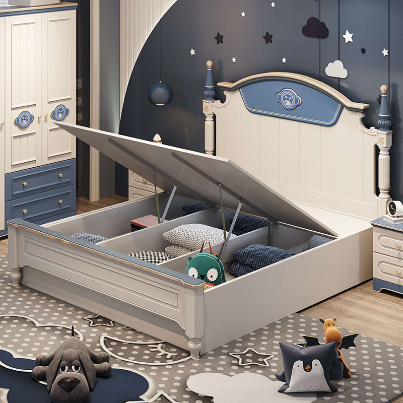 儿童床男孩贵族描金床1.5米轻奢卧室青少年床美式儿童房成套家具