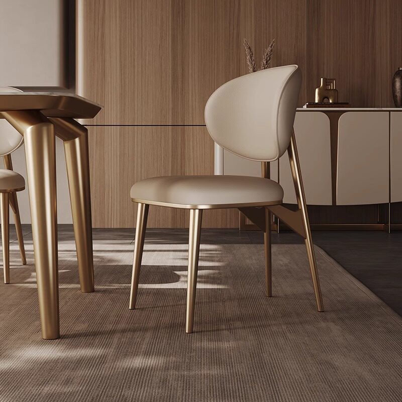 轻奢餐椅真皮头层牛皮家用小户型靠背椅高档不锈钢简约现代客厅椅