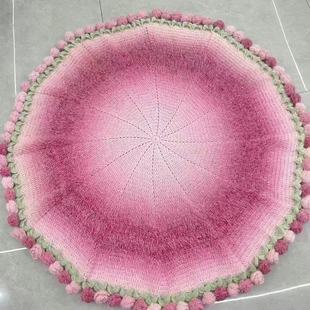 渐变绒毛毛线玫瑰花束毯子diy手工编织七星花束毯针织花束毯披肩