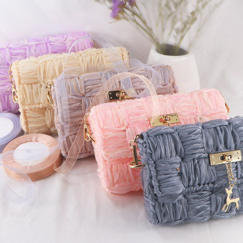 RIBBON MESH HOMEMADE CROSSBODY HANDMADE ADULT DIY MATERIAL BAG CROCHET WOOL HYUN YA KNIT BAG