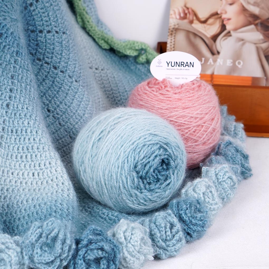 韵染长渐变玫瑰花束毯子手工diy编织钩针披肩织围巾毛衣帽子线团