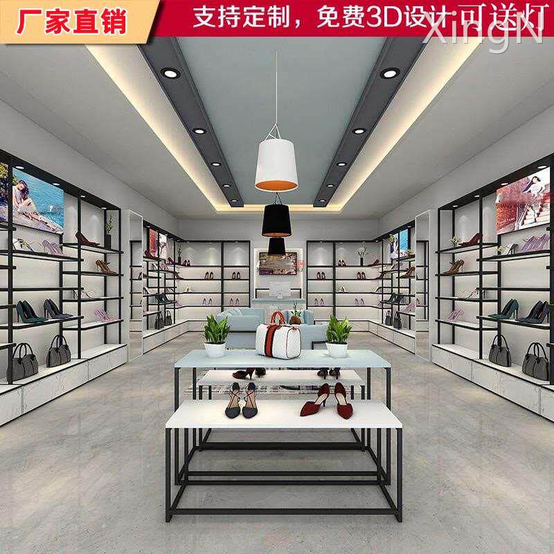 鞋店鞋架展示架童鞋店货架商场落地带灯展示柜店铺货架装修效果图