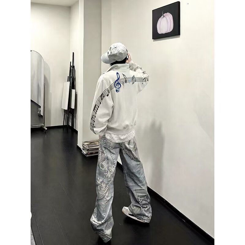 亚文化音符刺绣立领卫衣外套男女卫衣
