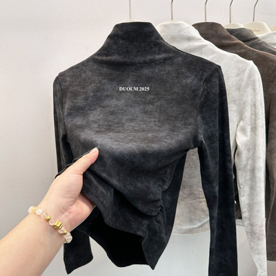 女童加厚德绒打底衫内搭秋冬装叠穿儿童宝宝扎染短款修身别致上衣