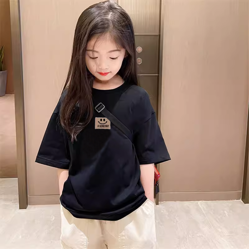 女童纯棉短袖t恤2025夏装新款中大童洋气宽松半袖正肩儿童上衣潮