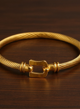 NVOXS欧美热销时尚简约U形马蹄扣不锈钢编织手镯女日常佩戴
