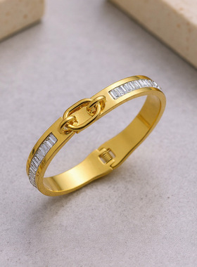 NVOXS欧美热销时尚简约金色扭结袖口不锈钢手镯女士日常佩戴