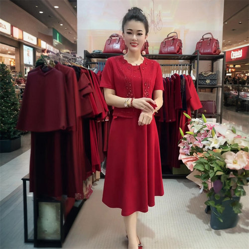 夏季短袖婚礼妈妈礼服高贵喜婆婆婚宴装高端旗袍裙套装两件套装女