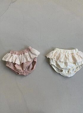 韩版婴儿花边蕾丝包屁短裤女宝宝公主范休闲大PP裤花苞裤面包裤