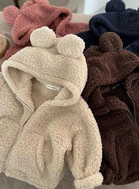 儿童外套2024秋冬款新品男女童立耳毛毛衣外套宝宝纯色拉链衫潮款