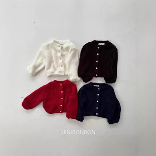 韩版ins毛茸茸针织毛衣外套男女宝宝春秋开衫新款圆领儿童简约