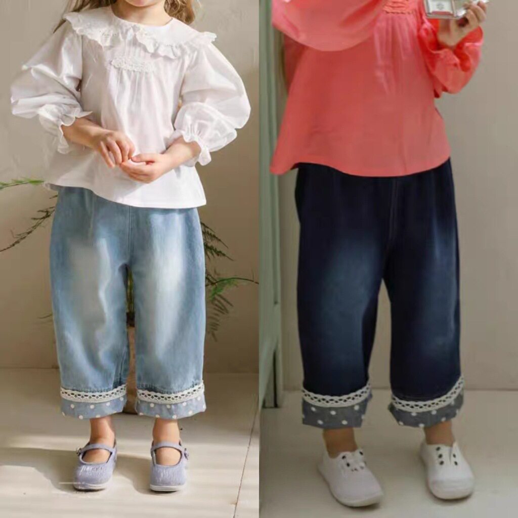 女童牛仔长裤2026春夏装新品韩版小童儿童女孩牛仔花边长裤
