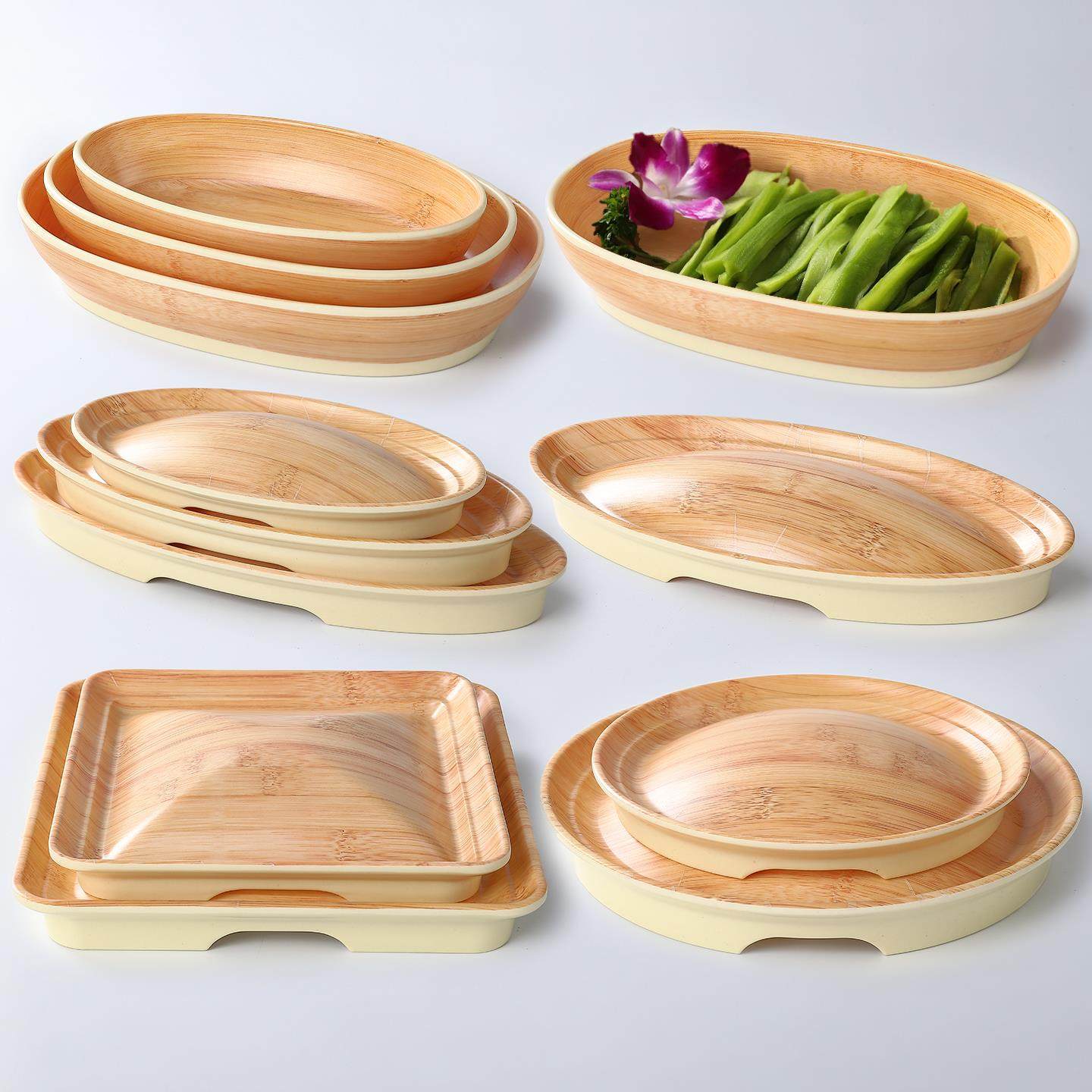 密胺自助烤肉木纹盘子火锅店配菜双椒牛肉盘鲜切肉盘涮肉盘特色盘,餐饮具,盘,淘宝优惠券,粉丝福利购,淘宝优惠卷