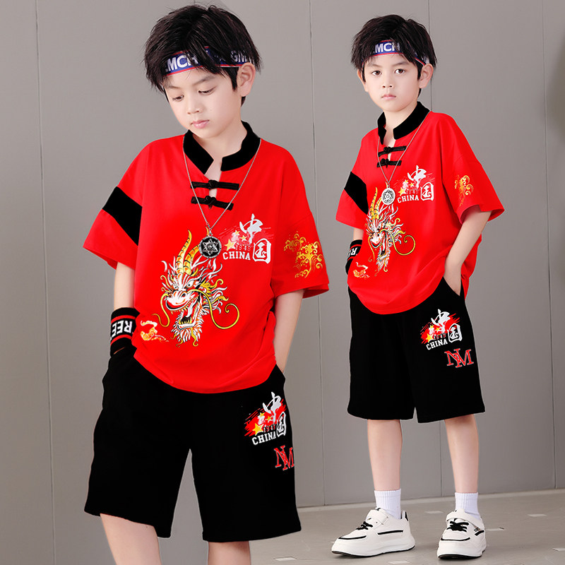 国风童装男童夏季套装唐装儿童新中式汉服红色少爷日常穿民族服装,童装/婴儿装/亲子装,唐装,淘宝优惠券,粉丝福利购,淘宝优惠卷
