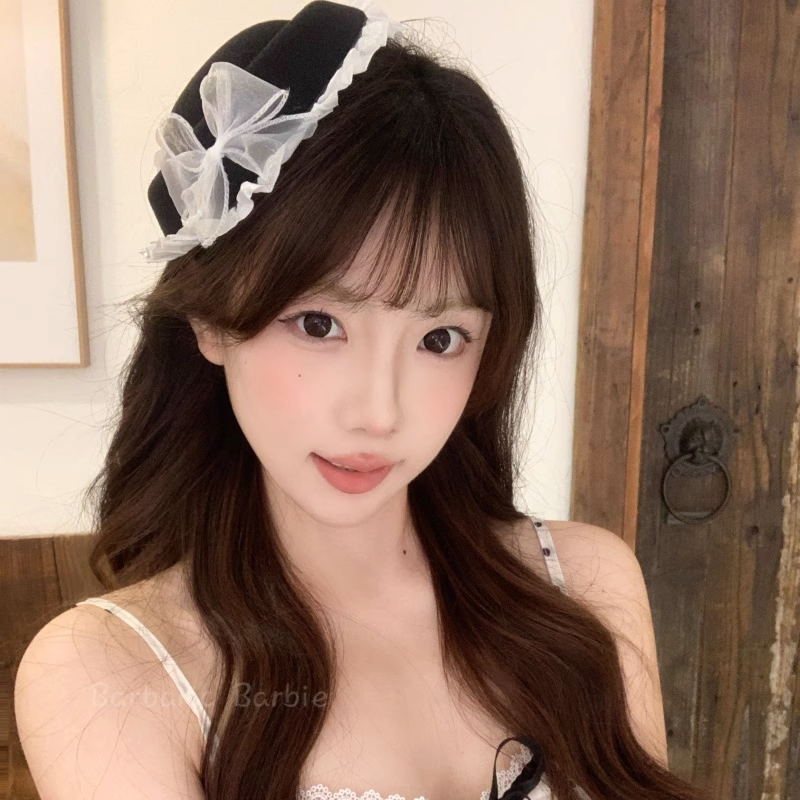 日系花边蕾丝蝴蝶结黑色小礼帽学院风jk制服帽可爱氛围感水手帽子