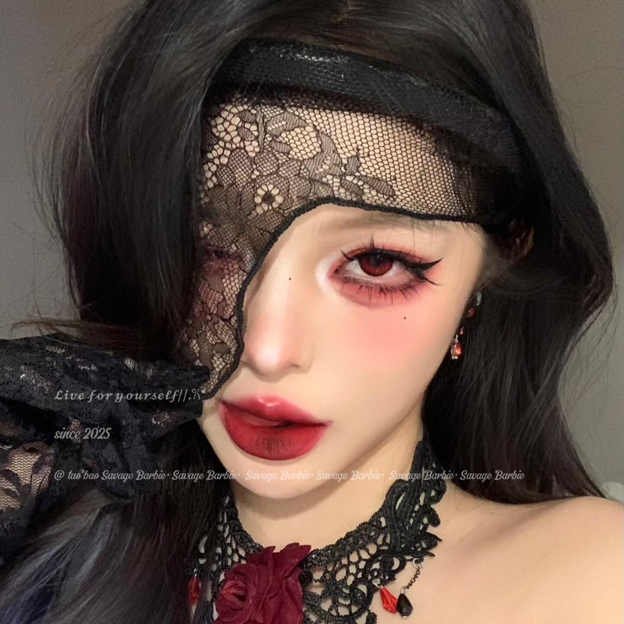 谜语女士黑色蕾丝半遮脸面罩发箍