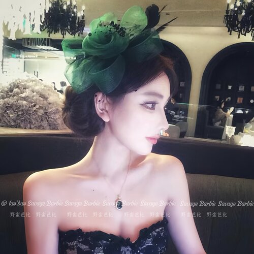 复古夜孔雀羽毛花朵礼帽高级感气质名媛礼服旗袍氛围感拍照发饰女