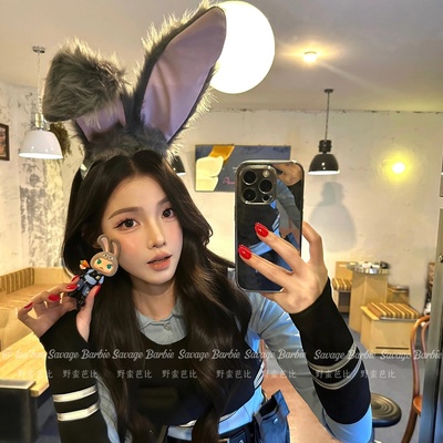 迪士尼cos朱迪警官兔耳朵发箍可爱卡通游乐园网红拍照毛绒头饰女
