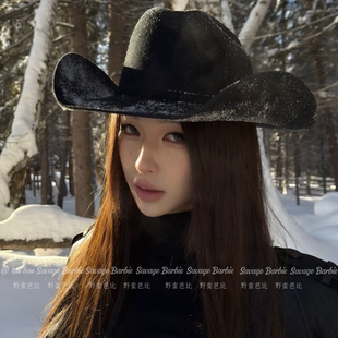 复古英伦风黑色爵士礼帽高级感气质西部牛仔帽户外度假风骑士帽子