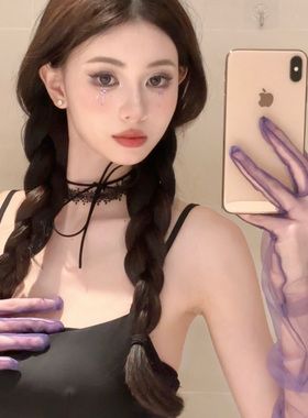 纯欲辣妹黑色蝴蝶结蕾丝绑带项链