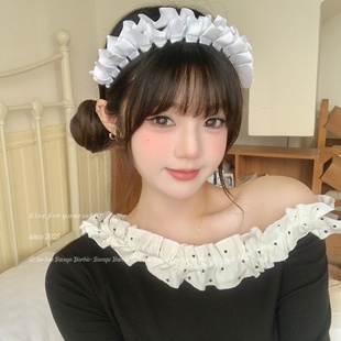 日系褶皱花边白色发箍可爱lolita蕾丝制服发饰女仆lo娘拍照头饰女