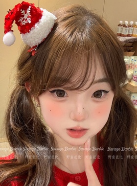 Christmas~圣诞节红色雪花帽子发夹可爱甜美卡通节日装扮拍照发饰