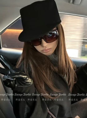 复古英伦风黑色毛呢马术帽高级感韩版气质鸭舌帽凹造型拍照礼帽女