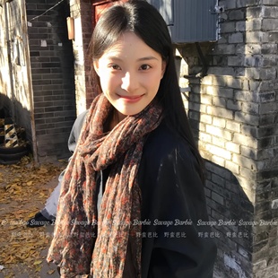 复古森系文艺碎花褶皱棉麻围巾日系长款民族风云南大理旅游丝巾女