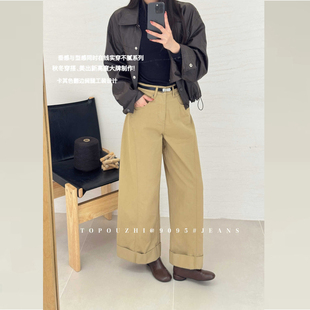卡其色裤子2025新款今年流行爆款阔腿宽松舒适松弛感工装休闲女裤