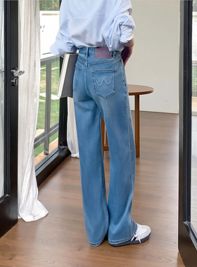 ISMX蓝色牛仔裤女2025早春新款高腰显瘦版型超好看的窄版直筒长裤