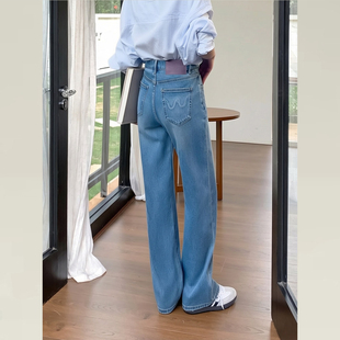 女2025早春新款 直筒长裤 高腰显瘦版 窄版 型超好看 ISXM蓝色牛仔裤