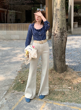 DIMO四面弹直筒微喇牛仔裤女2026新款版型超好看的卡其色裤子8662